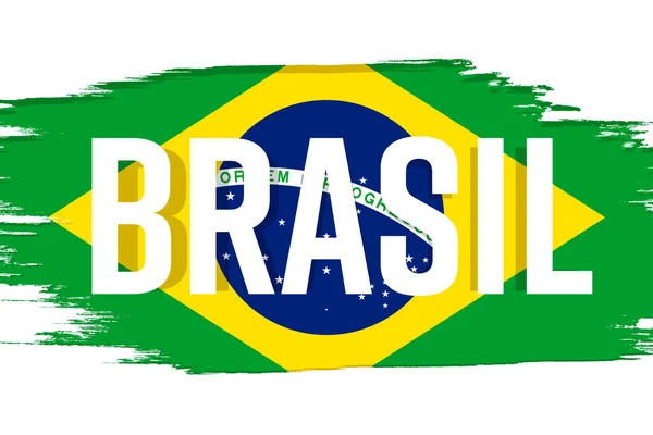 Brazil Flag Banner Grunge Brush Brasil Independence Day Background National — Stock Vector
