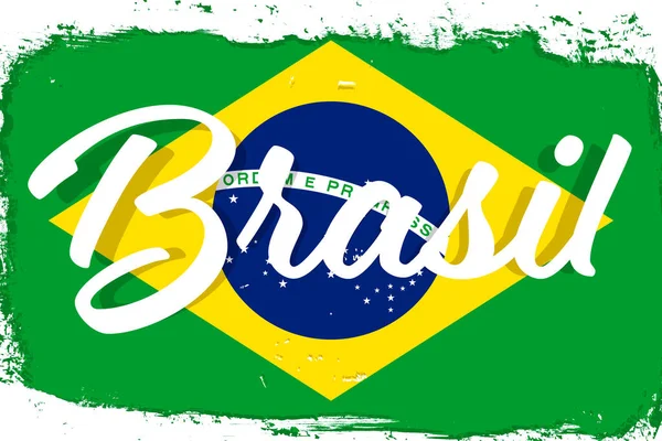 Brazil Flag Banner Grunge Brush Brasil Independence Day Background National — Stock Vector