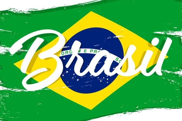 Brazil Flag Banner Grunge Brush Brasil Independence Day Background National — Stock Vector