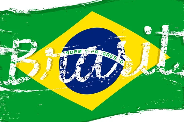 Флаг Бразилии Баннер Гранж Кистью День Независимости Бразилии Фон Национальным — стоковый вектор