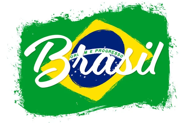 Brazil Flag Banner Grunge Brush Brasil Independence Day Background National — Stockový vektor