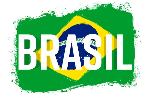 Brazil Flag Banner Grunge Brush Brasil Independence Day Background National — Stock Vector