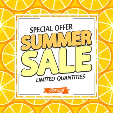 Yaz Satışı, indirimli poster tasarım şablonu, özel sezon teklifi, tanıtım afişi, vektör illüstrasyonu