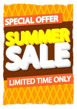 Yaz Satışı, indirimli poster tasarım şablonu, özel sezon teklifi, tanıtım afişi, vektör illüstrasyonu