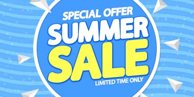 Yaz Satışı, indirimli poster tasarım şablonu, özel sezon teklifi, tanıtım afişi, vektör illüstrasyonu