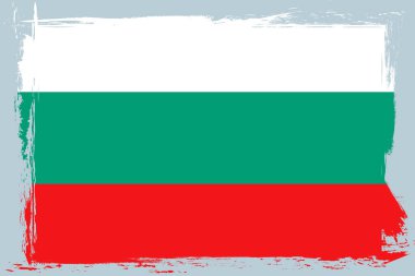 Bulgar bayrağı, grunge fırçalı pankart. Özgün ulusal renklerde arkaplan. Vektör illüstrasyonu.