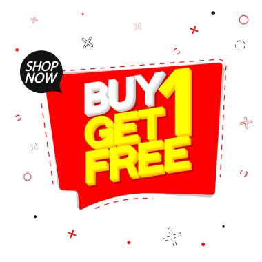 1 Al 1 Bedava, indirimli pankart tasarım şablonu, indirim etiketi, bogo, uygulama simgesi, harcayıp daha fazla kaydet, vektör illüstrasyonu