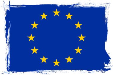 Avrupa bayrağı. Avrupa bayrağı, grunge fırçalı pankart. Avrupa Birliği.