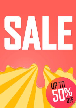 Yaz indirimi% 50 'ye varan indirim, poster tasarım şablonu, sezon özel teklifi, indirimli afiş, vektör illüstrasyonu