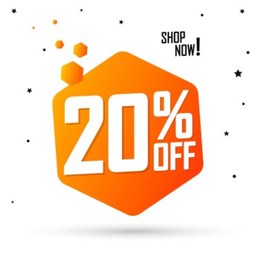 % 20 indirim, indirimli pankart tasarım şablonu, tanıtım etiketi. Alışveriş posteri, vektör illüstrasyonu