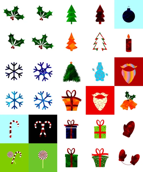 Kerst Pictogrammen Kerstmis Symbolen Set Grafisch Ontwerp Template Vector Illustratie — Stockvector