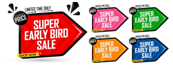 Frühbucherrabatt Set Sale Banner Design Template Discount Tags Vektorillustration — Stockvektor