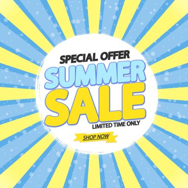 Yaz Satışı, indirimli poster tasarım şablonu, mağaza teklifi, sezon alışverişi, tanıtım afişi, vektör illüstrasyonu