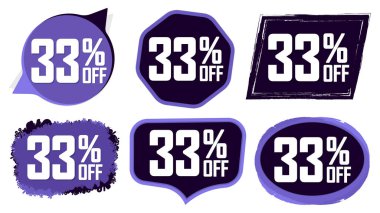 İndirimi% 33 indirimli pankartlar, indirimli etiketler tasarım şablonu, tanıtım uygulaması simgeleri, vektör illüstrasyonunu ayarla