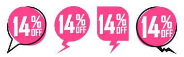 İndirim pankartlarını ayarla,% 14 indirim, etiket tasarım şablonu, en düşük fiyat, vektör illüstrasyonu