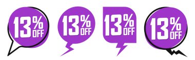 İndirim pankartlarını ayarla,% 13 indirim, etiket tasarım şablonu, en düşük fiyat, vektör illüstrasyonu