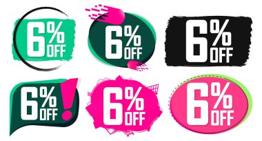 İndirim pankartlarını ayarla,% 6 indirim, etiket tasarım şablonu, en düşük fiyat, vektör illüstrasyonu teklif et