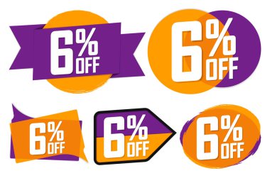 İndirim pankartlarını ayarla,% 6 indirim, etiket tasarım şablonu, en düşük fiyat, vektör illüstrasyonu teklif et
