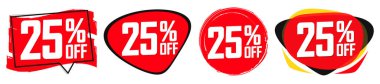 İndirimi% 25 indirimli pankartlar, indirimli etiketler tasarım şablonu, tanıtım uygulaması simgeleri, vektör illüstrasyonunu ayarla