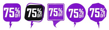 İndirimi% 75 indirimli pankart, indirim etiketi tasarım şablonu, tanıtım uygulaması simgeleri, vektör illüstrasyonunu ayarla