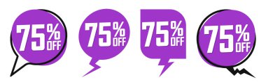 İndirimi% 75 indirimli pankart, indirim etiketi tasarım şablonu, tanıtım uygulaması simgeleri, vektör illüstrasyonunu ayarla