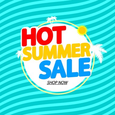 Sıcak Yaz Satışı, indirimli poster tasarım şablonu, mağaza afişi. Sezon alışverişi, reklam afişi, vektör illüstrasyonu