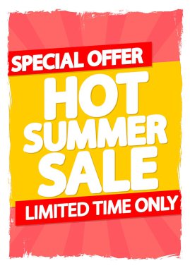 Sıcak Yaz Satışı, indirimli poster tasarım şablonu, mağaza afişi. Sezon alışverişi, reklam afişi, vektör illüstrasyonu
