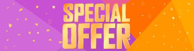 Özel Teklif, web pankartı tasarım şablonu, indirimli yatay poster, vektör illüstrasyonu