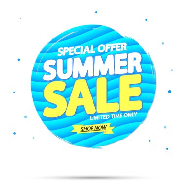 Yaz Satışı, pankart tasarım şablonu, sezon indirim etiketi, çevrimiçi mağaza için tanıtım posteri, vektör illüstrasyonu