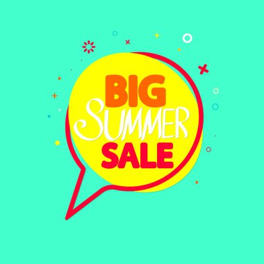 Yaz Satışı, konuşma balonu pankartı tasarım şablonu, sezon indirim etiketi, çevrimiçi mağaza için tanıtım posteri, vektör illüstrasyonu