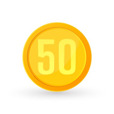 Çizgi film altın sikke simgesi, düz grafik tasarım şablonu, oyun logosu, uygulama sembolü, vektör illüstrasyonu