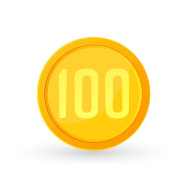 Çizgi film altın sikke simgesi, düz grafik tasarım şablonu, oyun logosu, uygulama sembolü, vektör illüstrasyonu