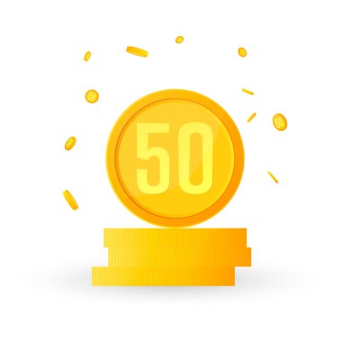 Çizgi film altın sikke simgesi, düz grafik tasarım şablonu, oyun logosu, uygulama sembolü, vektör illüstrasyonu