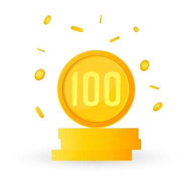 Çizgi film altın sikke simgesi, düz grafik tasarım şablonu, oyun logosu, uygulama sembolü, vektör illüstrasyonu