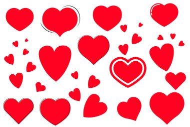 Kalp simgeleri, grafik tasarım şablonu, Sevgililer Günü sembolleri, vektör illüstrasyonu