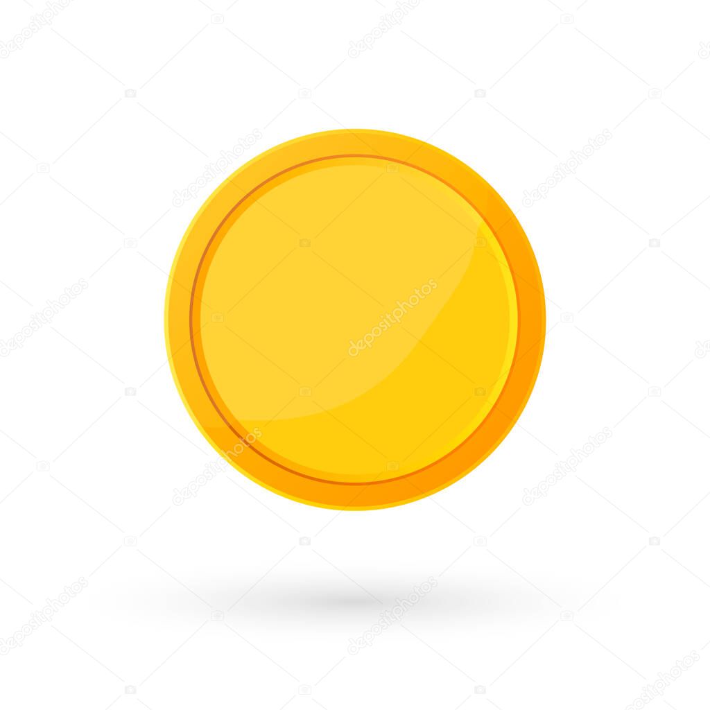 Cartoon gold coin icon, flat graphic design template, game logo, app symbol, vector illustration