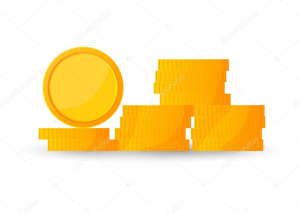 Cartoon gold coin icon, flat graphic design template, game logo, app symbol, vector illustration