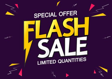 Flaş Satış, poster tasarım şablonu, sadece sınırlı zaman, indirimli bayrak, vektör illüstrasyonu
