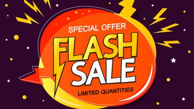 Flaş Satış, konuşma balonu pankartı tasarım şablonu, indirim etiketi, çevrimiçi mağaza için tanıtım posteri, vektör illüstrasyonu
