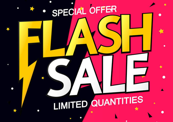 Flash Sale, шаблон дизайна плаката, ограниченное время, баннер со скидкой, векторная иллюстрация