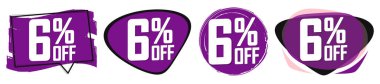 İndirim pankartlarında% 6 indirim, indirim etiketleri tasarım şablonu, tanıtım uygulaması simgeleri, vektör illüstrasyonunu ayarla