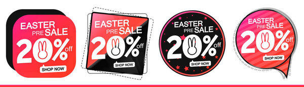 Set Sale 20% off banners, Easter discount tags design template, promo app icons, vector illustration