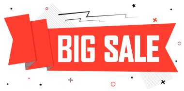 Büyük indirim, pankart tasarım şablonu, indirim etiketi. Mağaza veya çevrimiçi mağaza tanıtım posteri, vektör illüstrasyonu.