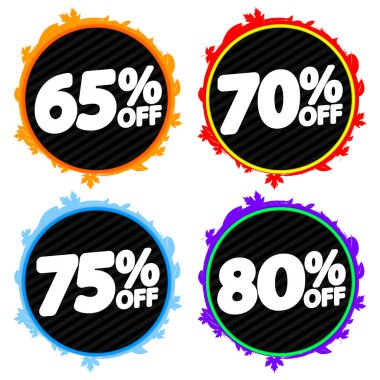 Satış pankartları tasarım şablonu, sonbahar indirim etiketlerini ayarlayın. Çevrimiçi mağazalar, vektör illüstrasyonları için sonbahar tanıtım simgeleri