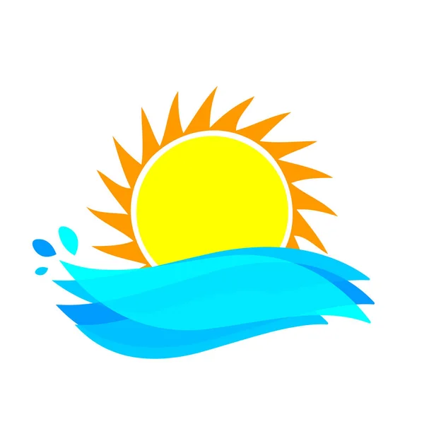 Icona Del Sole Modello Design Grafico Simbolo Grandi Onde Oceaniche — Vettoriale Stock