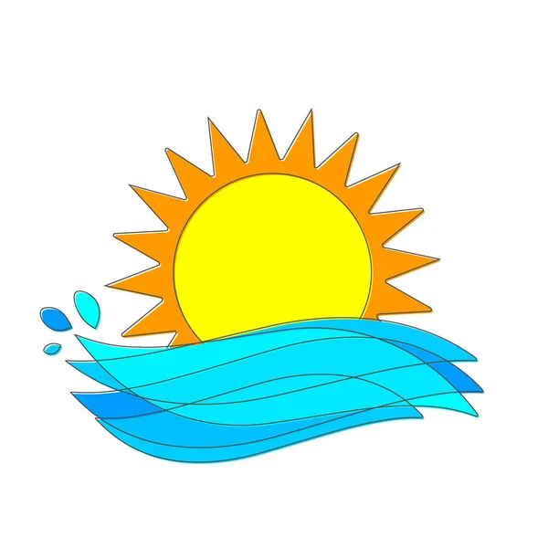 Sun Icon Graphic Symbol Design Template Big Ocean Waves Vector — Stock Vector