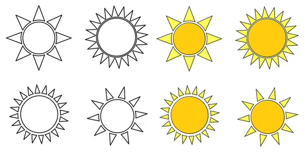 Establecer Iconos Sol Plantilla Diseño Símbolos Ilustración Vectorial — Vector de stock