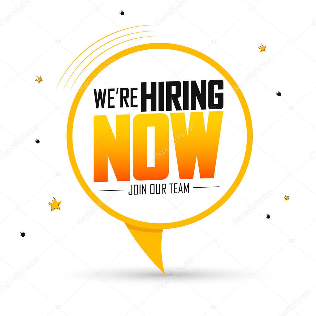 We are Hiring Now, banner design template, join our team, vector illustration