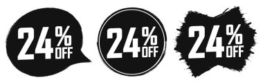 İndirimi% 24 indirimli pankartlar, indirimli etiketler tasarım şablonu, tanıtım uygulaması simgeleri, vektör illüstrasyonunu ayarla