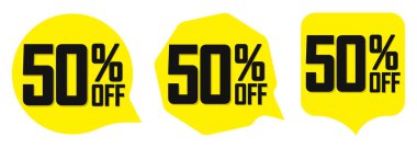 % 50 indirim, indirimli pankartlar tasarım şablonu, tanıtım uygulaması tabelaları, vektör illüstrasyonları